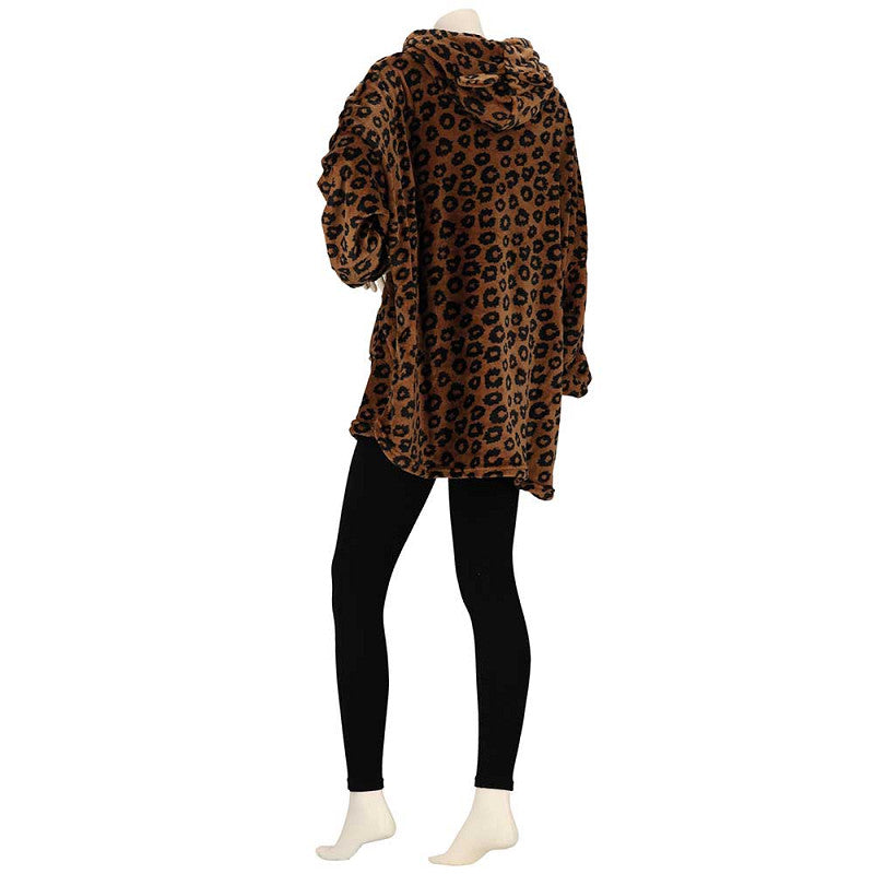 Oversized fleece hoodie leopard bruin
