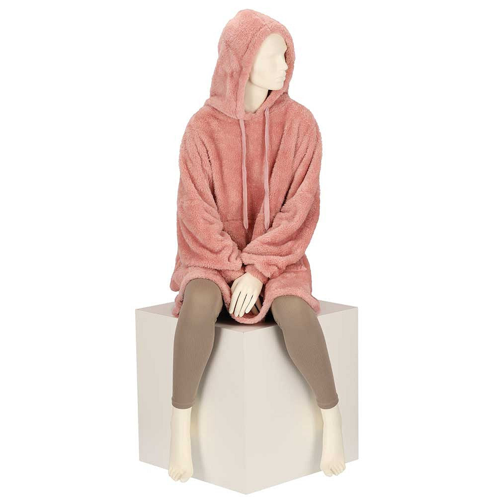 Oversized fleece hoodie roze
