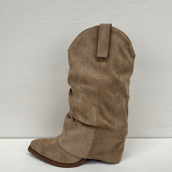 Suedine cowboylaarzen met flap khaki