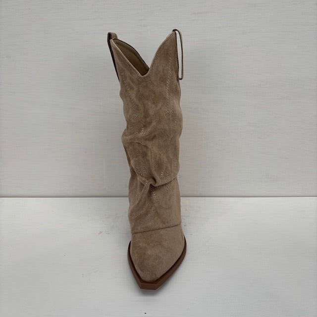 Suedine cowboylaarzen met flap khaki