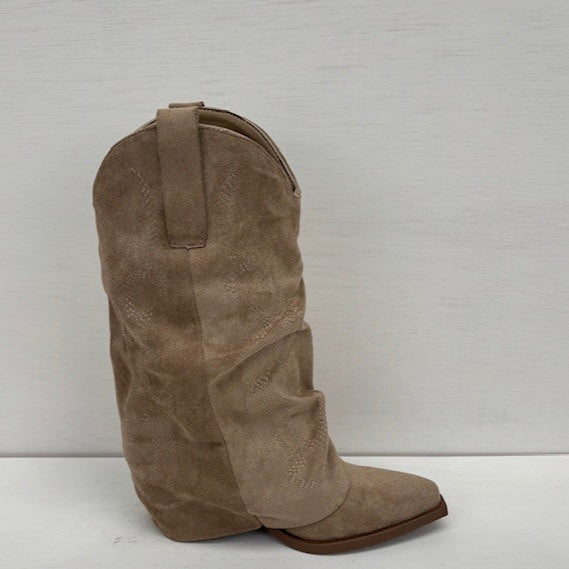 Suedine cowboylaarzen met flap khaki