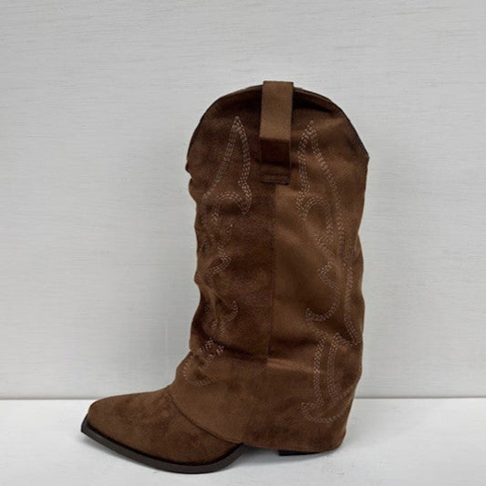 Suedine cowboylaarzen met flap bruin