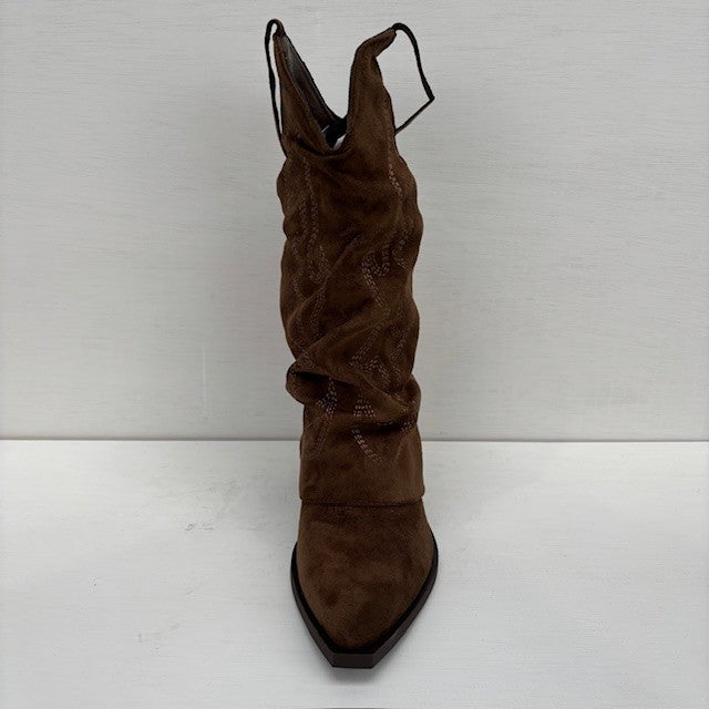 Suedine cowboylaarzen met flap bruin
