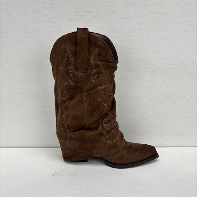 Suedine cowboylaarzen met flap bruin