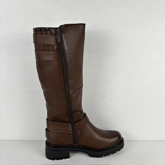 Hoge leatherlook boots met siergespjes bruin