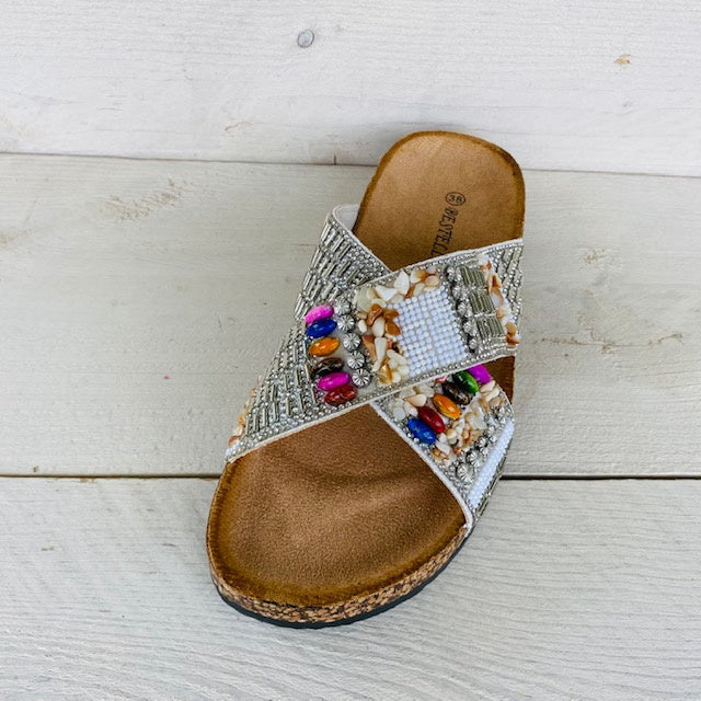 Ibiza slippers met kruisband wit