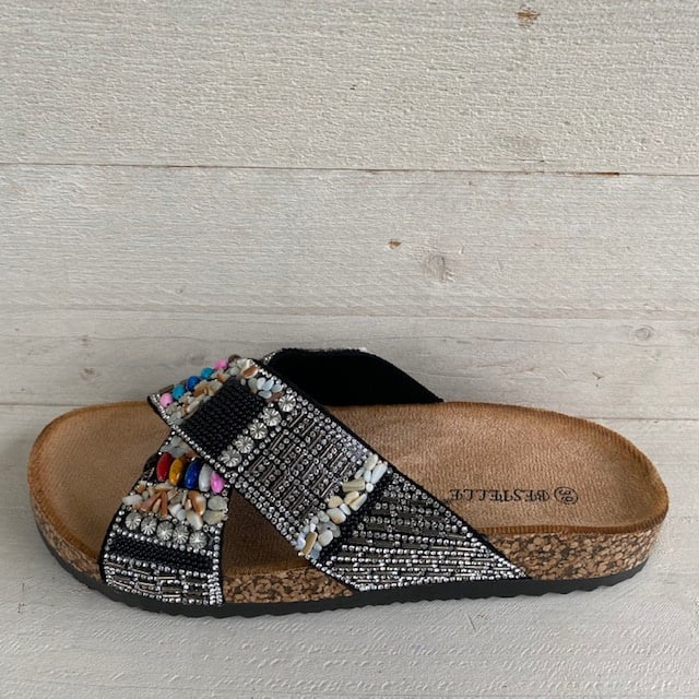 Ibiza slippers met kruisband zwart