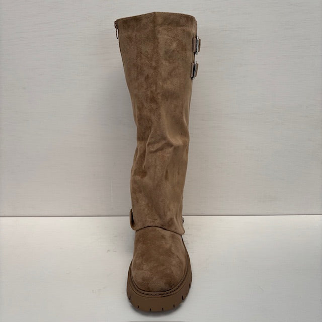 Suedine boots met flap en gespjes khaki