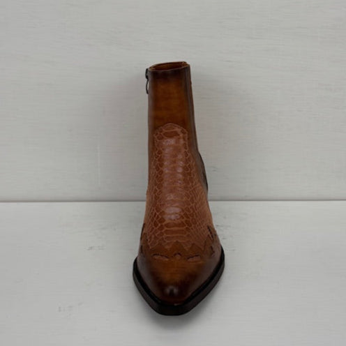 Laag cowboylaarsje met croco details camel