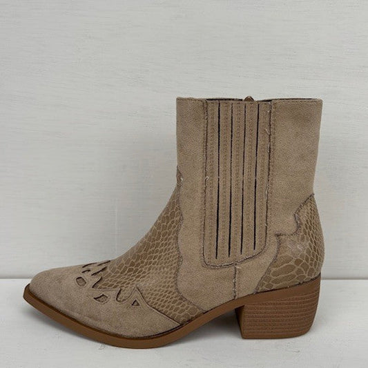 Laag cowboylaarsje met croco details khaki