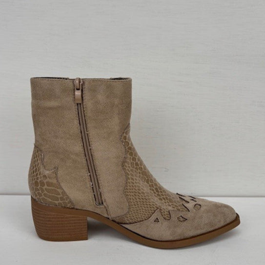 Laag cowboylaarsje met croco details khaki