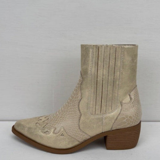 Laag cowboylaarsje met croco details licht goud