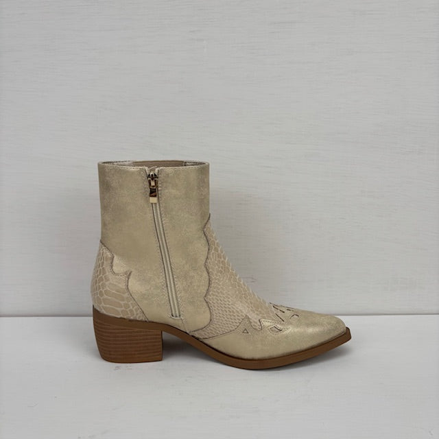 Laag cowboylaarsje met croco details licht goud