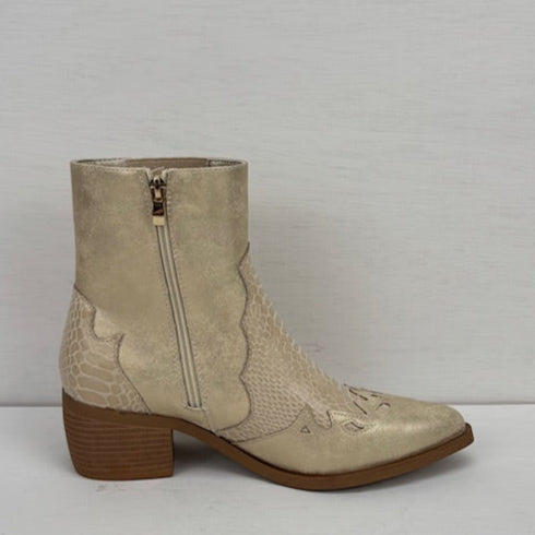 Laag cowboylaarsje met croco details licht goud