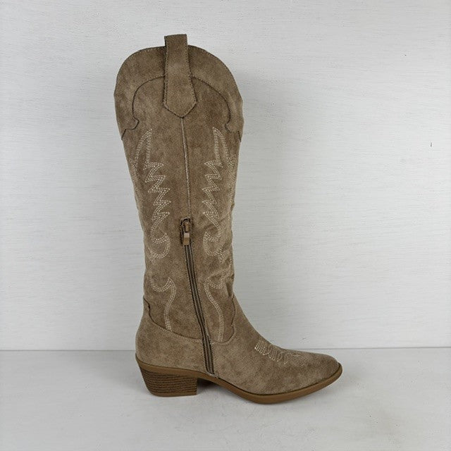 Suèdine cowboylaarzen met franjes en stiksel khaki