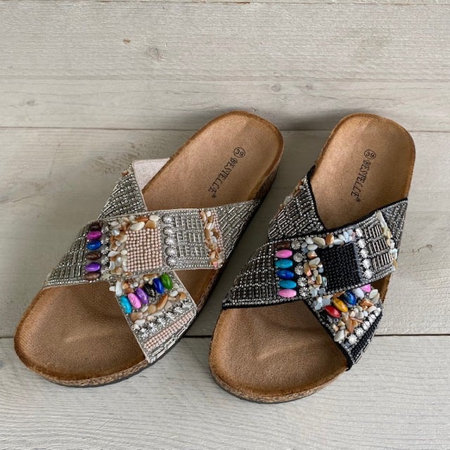 Ibiza slippers met kruisband zwart