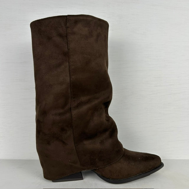 Posh by Poelman suèdine laarzen met flap bruin