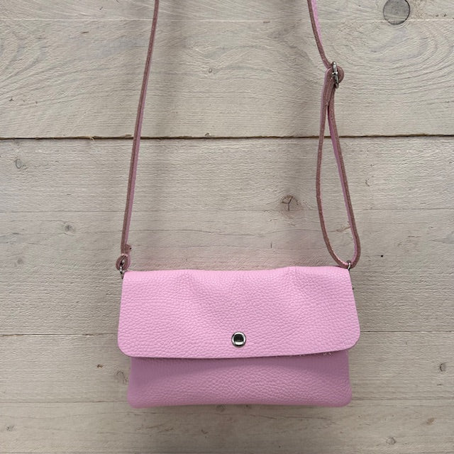 Real leather schoudertasje roze