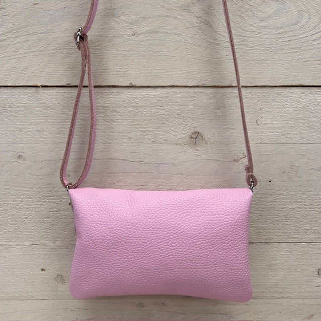 Real leather schoudertasje roze