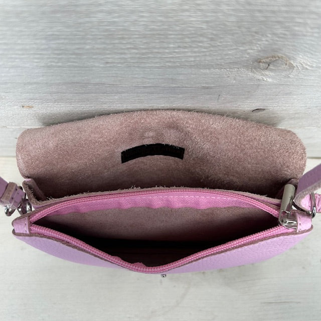 Real leather schoudertasje roze
