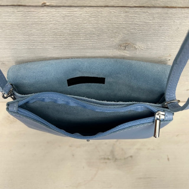 Real leather schoudertasje blauw