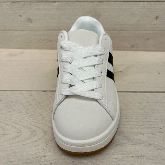 Retro sneaker met witte zool wit zwart