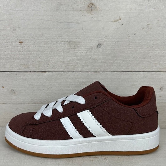 Retro sneaker met witte zool bruin