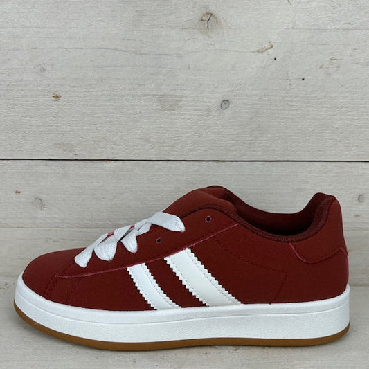 Retro sneaker met witte zool bordeaux rood
