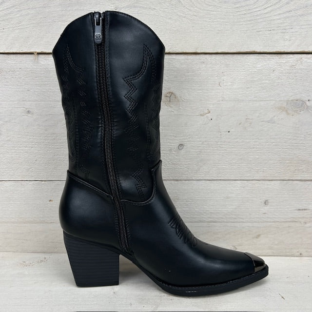 Leatherlook cowboylaarzen met metallic detail zwart
