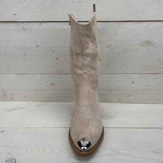 Suèdine cowboylaarzen met metallic detail beige