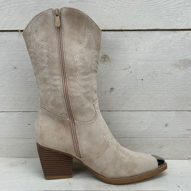 Suèdine cowboylaarzen met metallic detail beige