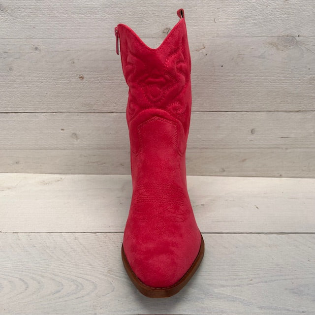 Suèdine cowboylaars met lage hak fuchsia