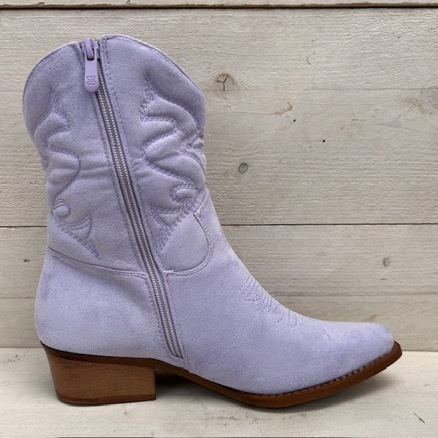 Suèdine cowboylaars met lage hak lila