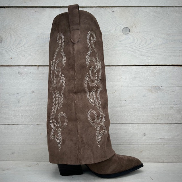 Hoge suèdine cowboylaars met flap khaki