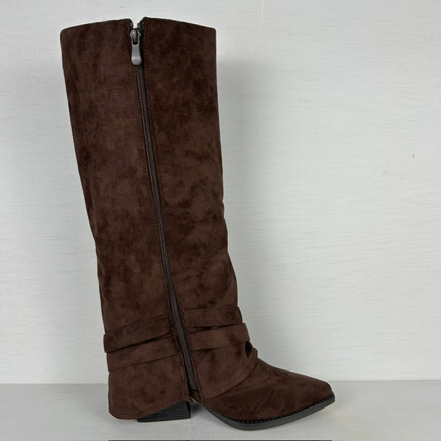 Suèdine cowboylaarzen met flap en gespjes bruin