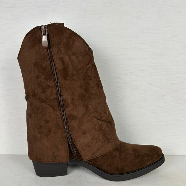 Suèdine cowboylaarzen met flap en franjes bruin