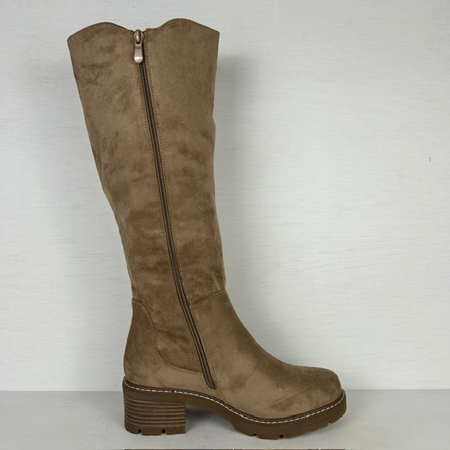 Stoere suèdine laarzen met elastiek taupe