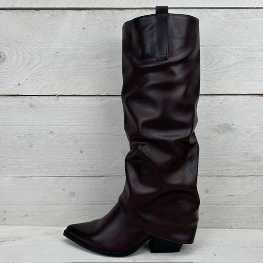 Hoge leatherlook cowboylaars met flap rood-bruin