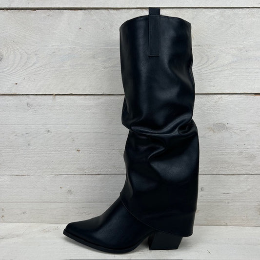 Hoge leatherlook cowboylaars met flap zwart