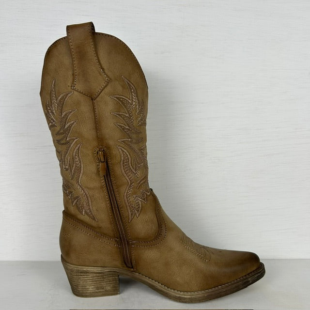 Cowboylaars met stiksel khaki