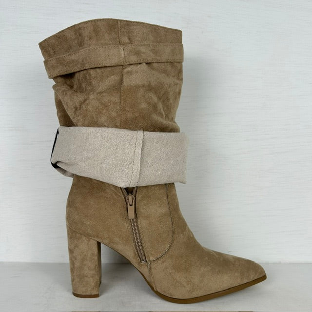 Suèdine cowboylaarzen met flap en bandje khaki