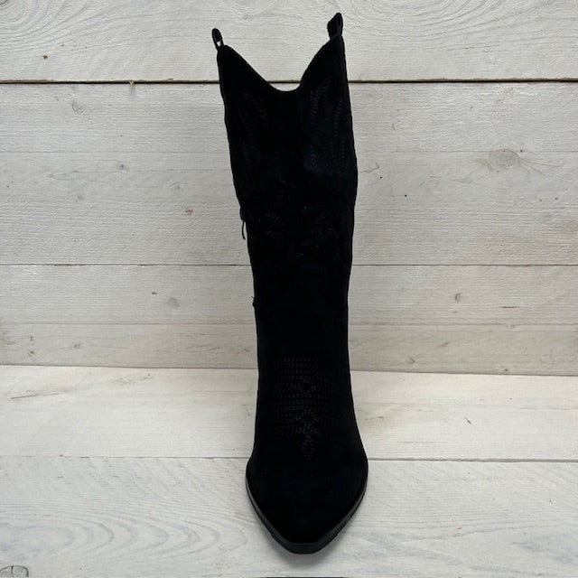 Cowboylaarzen met leuk motief zwart suède