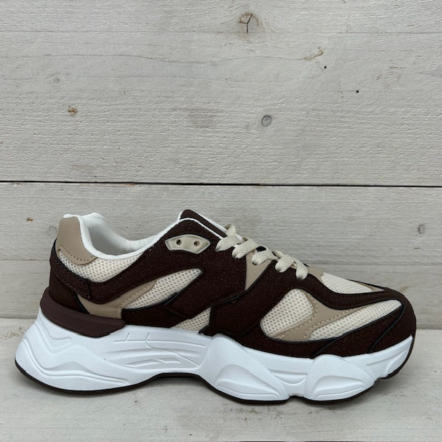Sneakers met chunky zool bruin