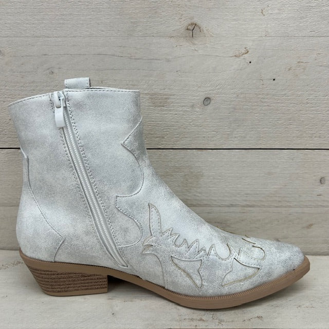 Leuk cowboylaarsje met lage hak licht zilver