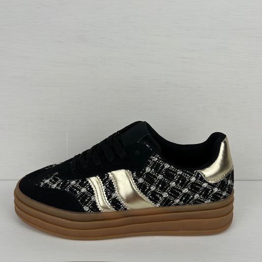Retro sneakers met gave afwerking zwart