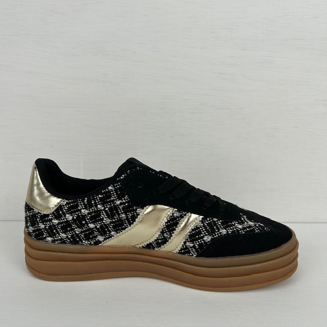 Retro sneakers met gave afwerking zwart
