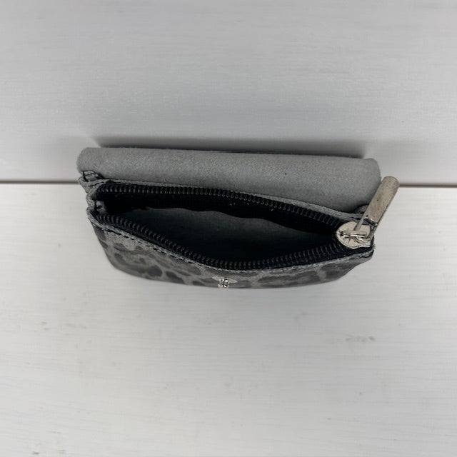 Real leather panter portemonneetje metallic zilver