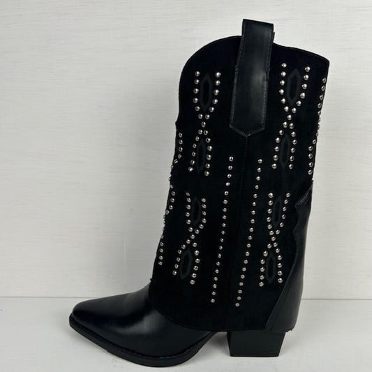 Cowboylaars met shiny flap zwart