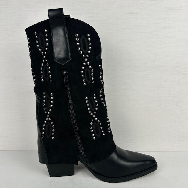 Cowboylaars met shiny flap zwart