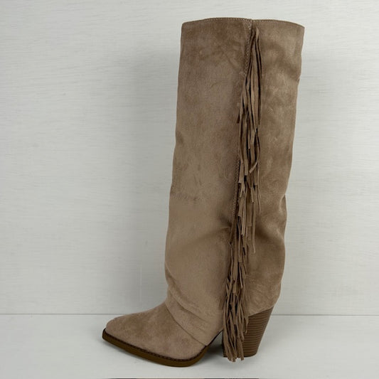 Hoge suèdine cowboylaars met franjes khaki